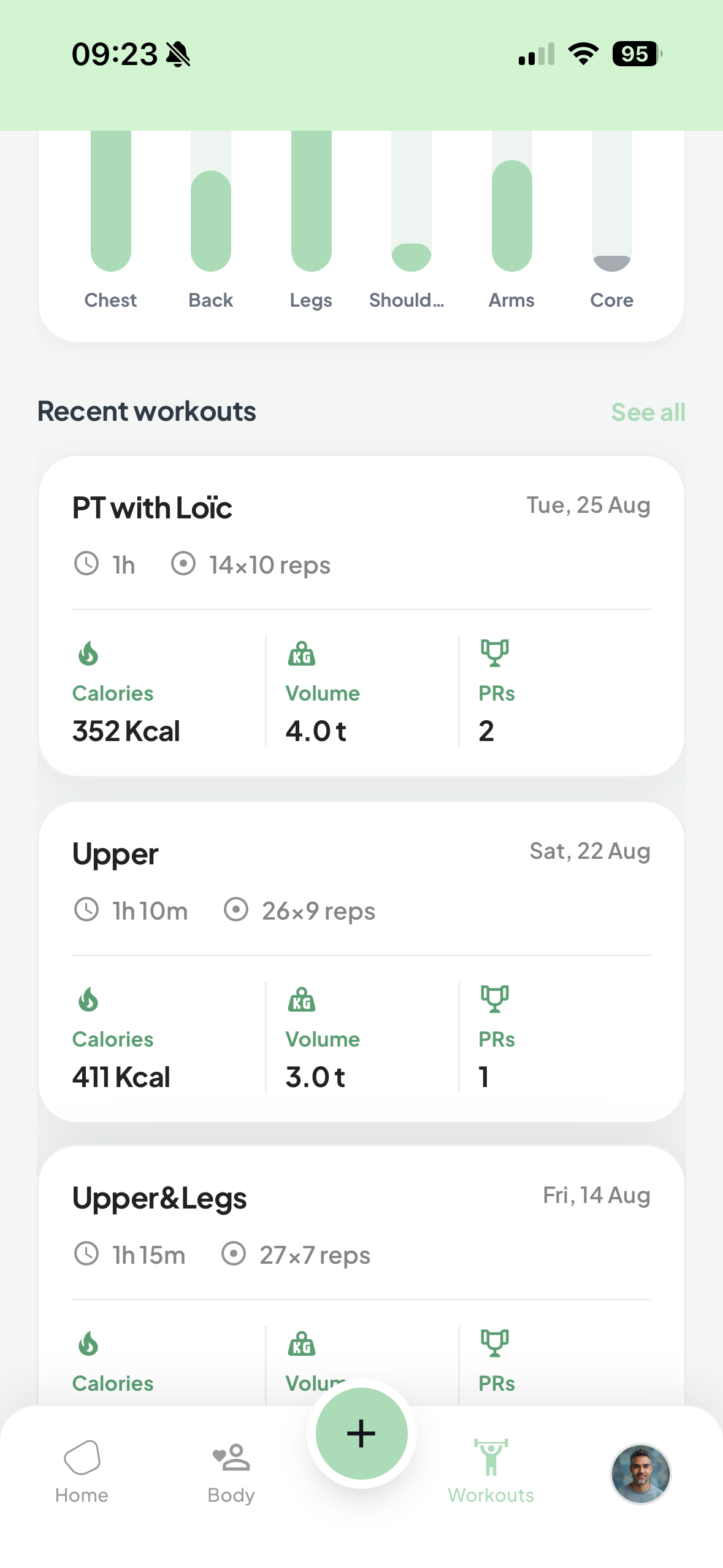 Fformaa mobile workout history