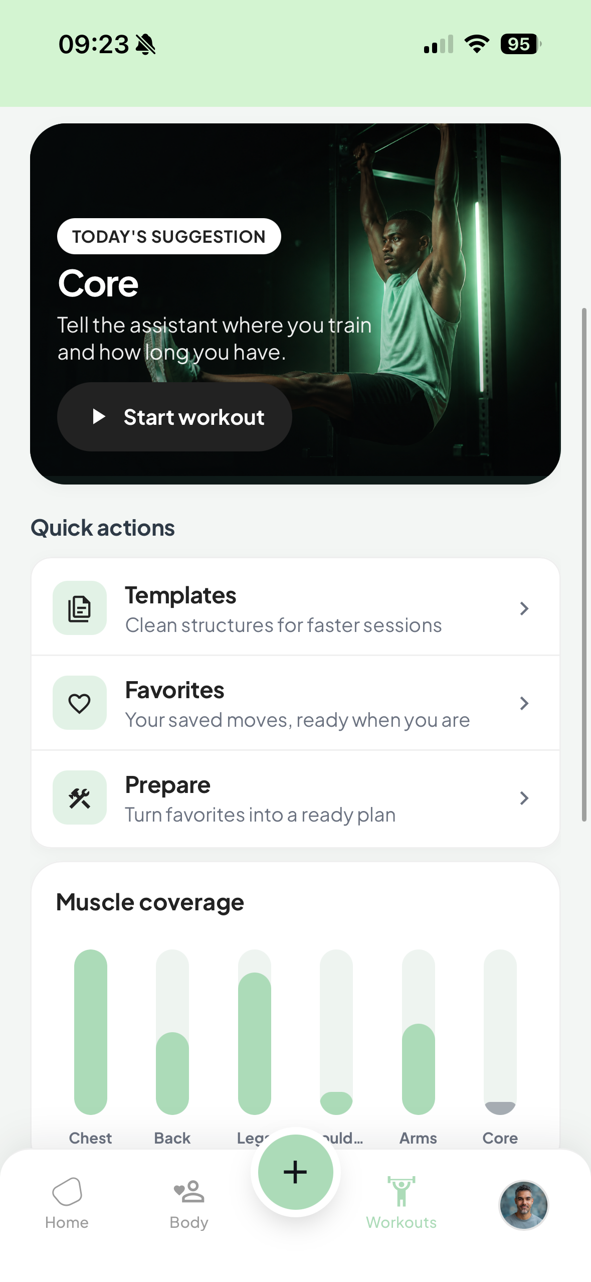 Fformaa mobile workouts screen